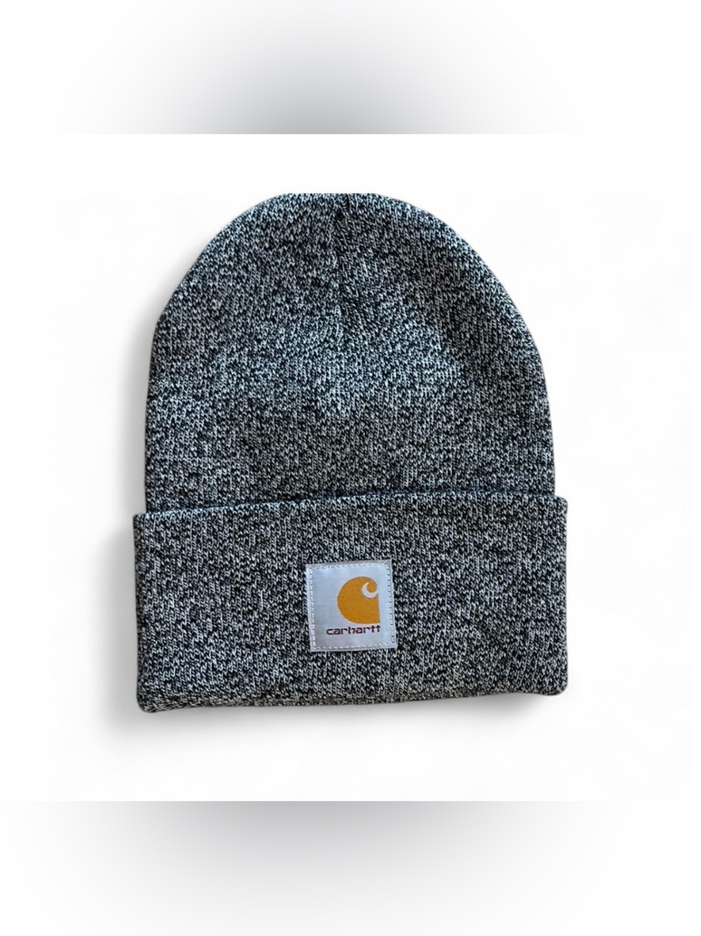 Carhartt Marled Black and White Cuffed Beanie with Gold Logo